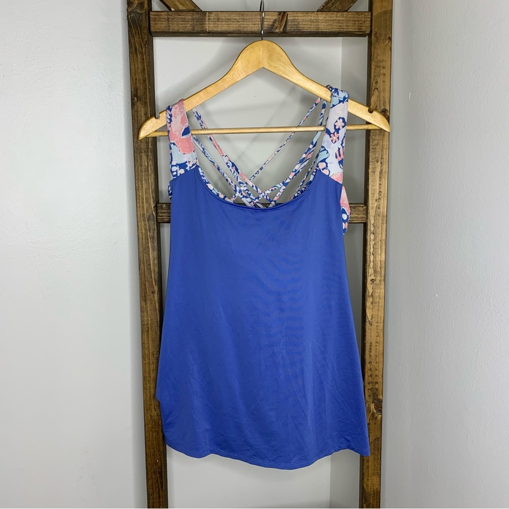 Crown and Ivy Blue Floral Women's Tank Top and Bra Connected Top